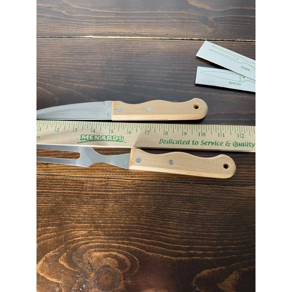 Chef's Collection Stainless Steel Carving Set Wood Handle Bread Knife Meat Fork
